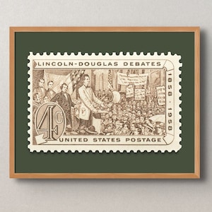 Lincoln Douglas Drucken, Präsident Lincoln Druck, Abraham Lincoln Druck, Lincoln Douglas Poster, 1958 4c Stempel - Museumsqualität