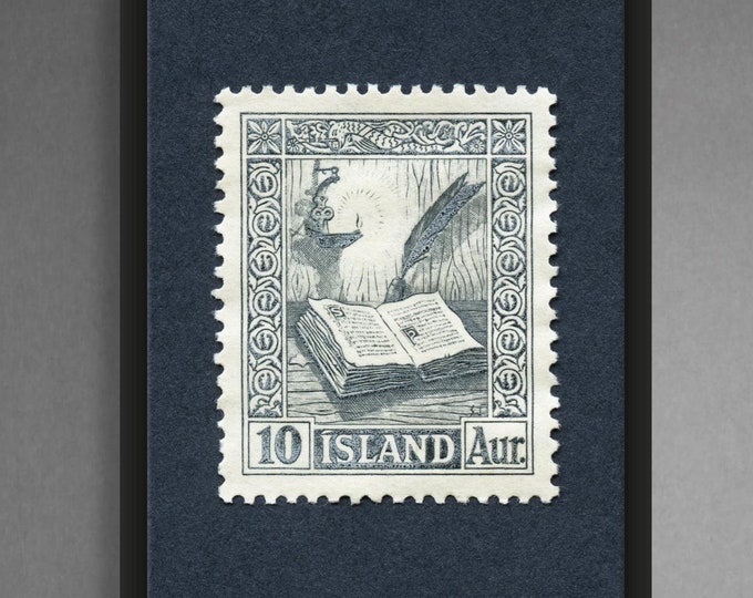 1953 Iceland Stamp Print: Vintage Manuscript Art