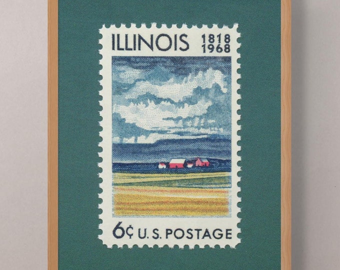 Vintage Illinois Stamp Art Print: 1968 Statehood Poster