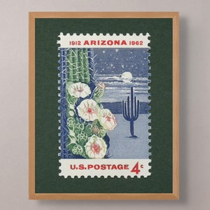 Arizona Eigenstaatlichkeit Arizona Druck, Arizona Druck, Arizona Poster, Saguaro Kunst, 1962 4c Stempel - Druck in Museumsqualität