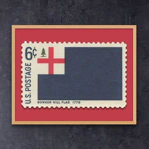 Bunker Hill Flag Stamp Art Print: Boston Battle Poster