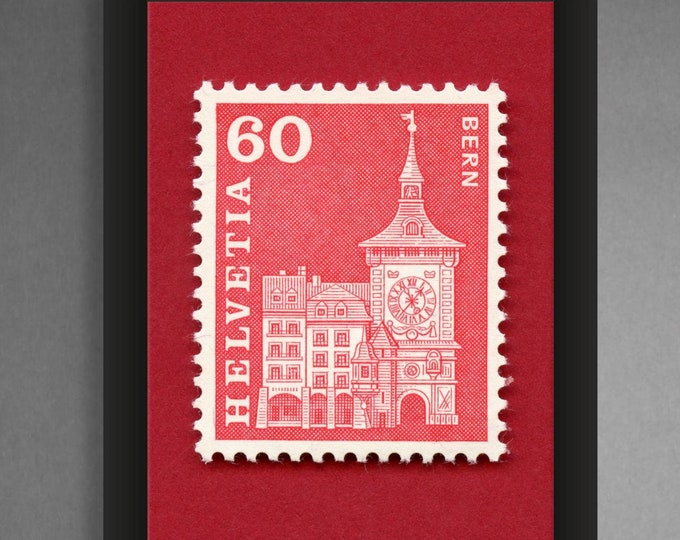Bern Switzerland Stamp Art Print: Zytglogge Clock Tower