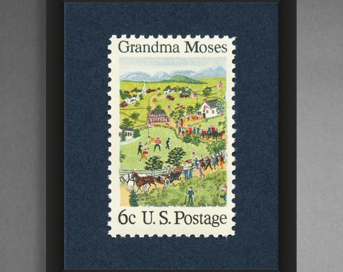 Grandma Moses Stamp Art Print: American Folk Art Poster