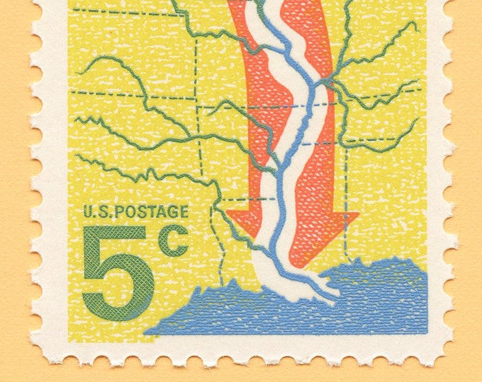 Great River Road Print, Mississippi River Print, Mississippi River Poster, Vintage Mississippi River Art, 5c Stamp 1966 - Museum-Quality