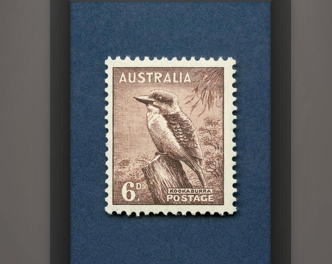 Kookaburra Postage Stamp Art Print: Vintage Australia Wall Decor
