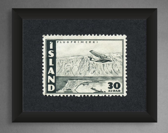 Iceland Flight Stamp Art Print: Vintage Travel Poster