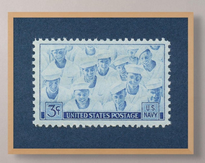 US Navy Stamp Print: 1945 Vintage Naval Academy Art