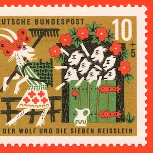 Der Wolf und die sieben Geißlein Druck, Der Wolf und die sieben Geißlein, 1963 Deutsche Briefmarke im 4er Set - Museumsqualität