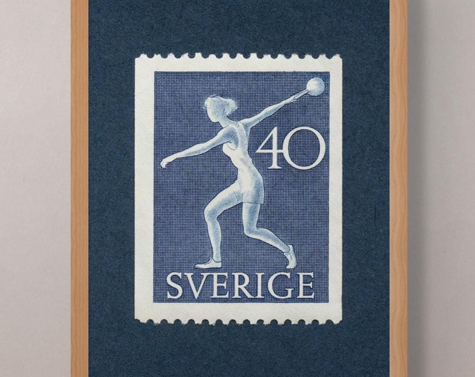 Sweden Sling Ball Stamp Art Print: 1953 Vintage Style