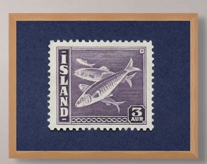 Iceland Fishing Stamp Print: 1939 Herring Engraving, Museum Quality