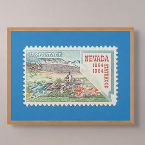 Nevada Statehood Print, Nevada Wall Decor, Vintage Nevada Poster, Nevada Centennial, Nevada Landscape, 1964 5c Stamp - Museum-Quality Print