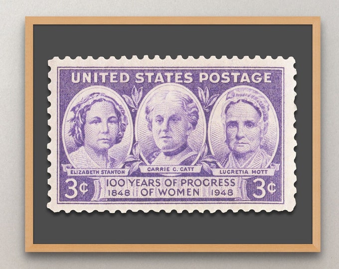 Vintage Women's Rights Stamp Print: Elizabeth Stanton, Carrie Catt, Lucretia Mott