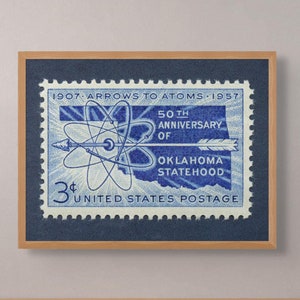 Oklahoma Statehood Druck, Oklahoma Kunst, Vintage Oklahoma Wandkunst, Oklahoma Decor, 1957 3c Stempel - Museumsqualität Druck