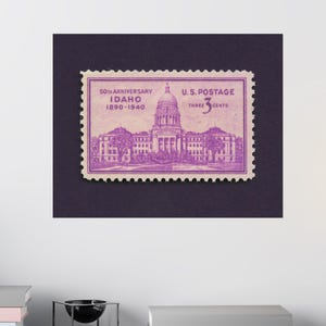 Stampa di francobolli dello Stato dell'Idaho, poster della capitale dello Stato dell'Idaho, regalo per collezionisti di francobolli, decorazioni dell'Idaho, francobollo da 3 centesimi del 1940 - Stampa di qualità museale