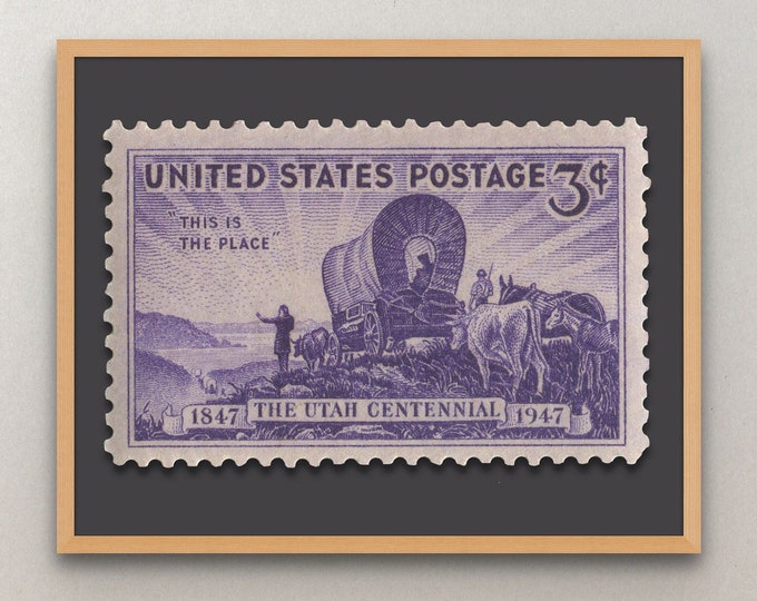 Utah Centennial Stamp Art Print: Mormon Pioneers, 'This Is The Place'