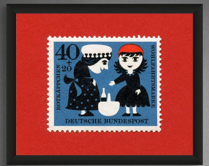 Vintage Little Red Riding Hood Stamp Art Print: Museum-Quality