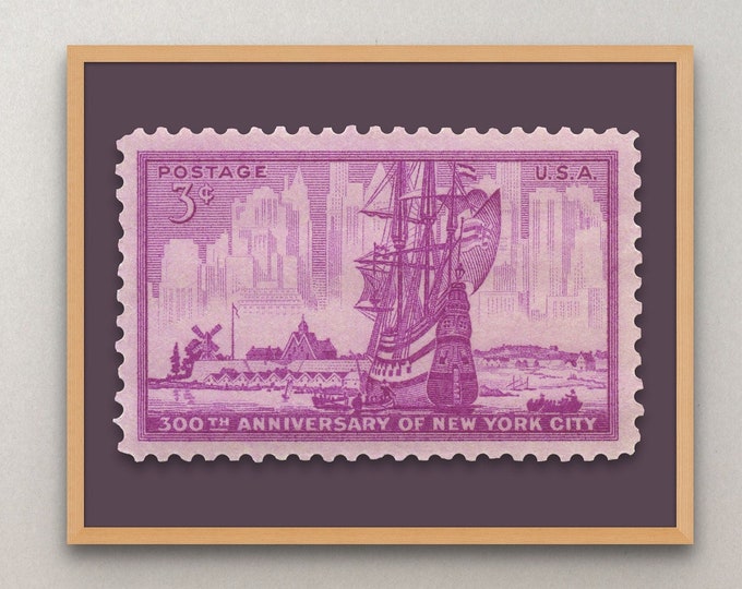 New York City 300 Years 1953 3c Stamp - Museum-Quality Print (14 x 11 In)