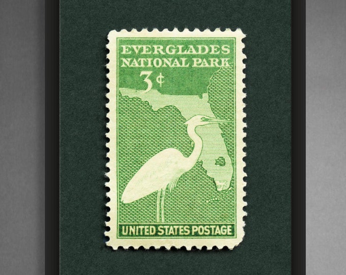 Everglades National Park Vintage Stamp Print, Florida Art Print, Great White Heron Poster, Wetlands Art, Everglades Wall Decor, 1947 Stamp