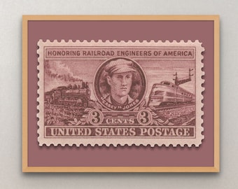 Honoring Railroad Engineers of America 3c Stamp 1950 - Museum-Quality Print (14 x 11in)
