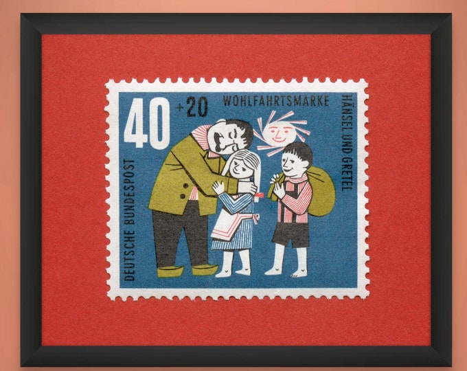 Hansel and Gretel Stamp Art Print: Vintage German Fairytale