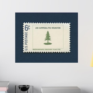 Washington's Cruisers Print, An Appeal to Heaven Print, Vintage US Navy Flag, Vintage US Navy Flag, 6c Stamps 1975 - Museum-Quality Print