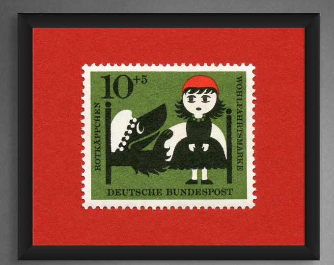 Little Red Riding Hood Stamp Art Print: Vintage German Fairy Tale