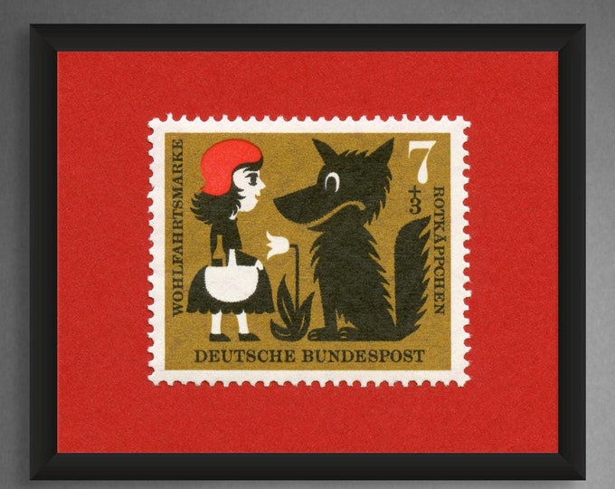 Little Red Riding Hood Vintage Stamp Art Print: German Fairytale