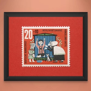 Stampa francobollo fiaba di Hansel e Gretel, stampa artistica fiaba, stampa artistica Hansel e Gretel, 3 di 4 Germania 1960 - Qualità museale
