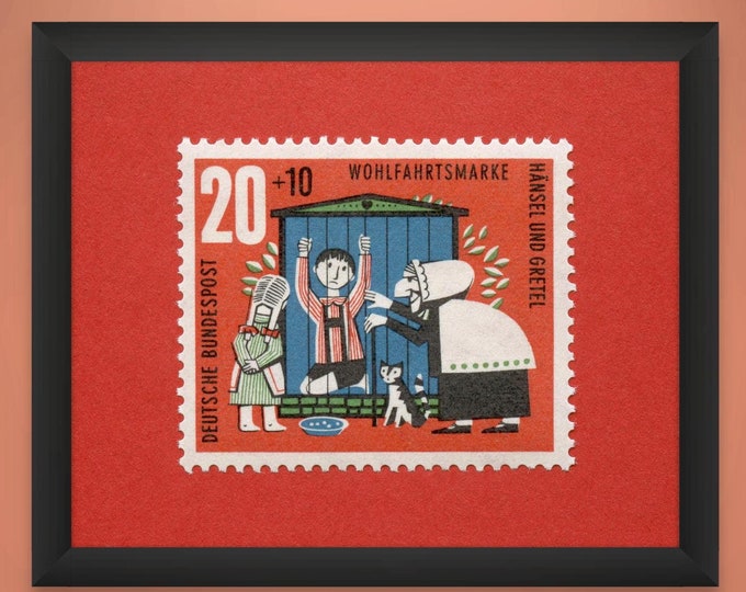 Hansel and Gretel Vintage Stamp Art Print: Germany 1960