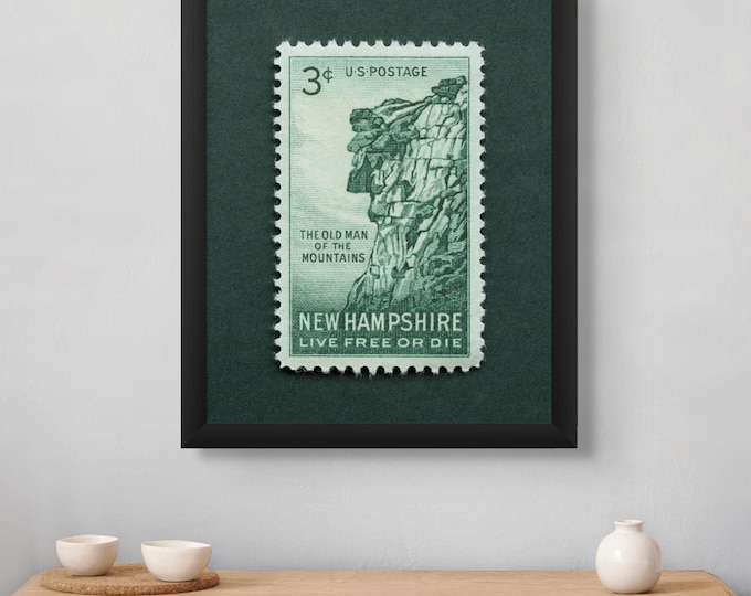 Featured listing image: Old Man of the Mountains New Hampshire Vintage Stamp Art Print