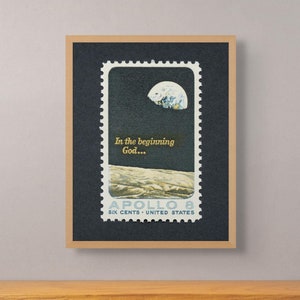 Apollo 8 Mond Orbit Druck, Weltraum Poster, Retro NASA Druck, Hellblauer Punkt Druck, Space Programm Wandkunst, 1969 6c Stempel Museumsqualität