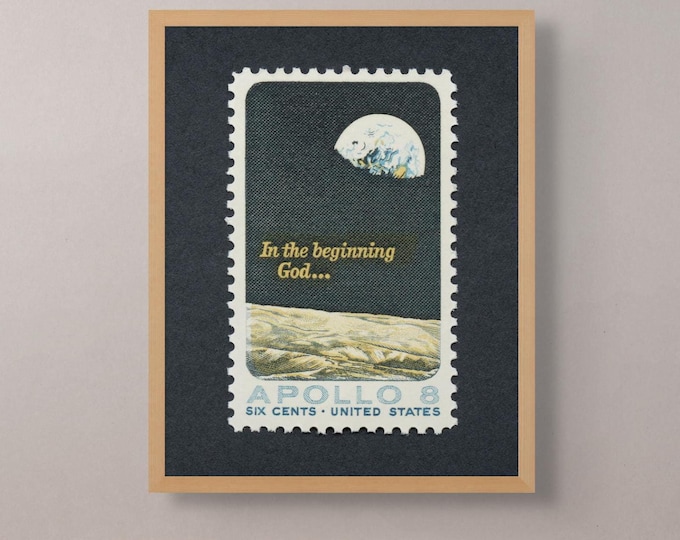Apollo 8 Moon Orbit Print: Retro NASA Space Stamp Art