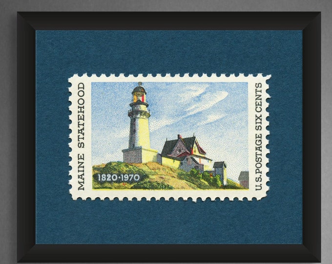 Maine Lighthouse Stamp Art Print: Museum-Quality Wall Decor
