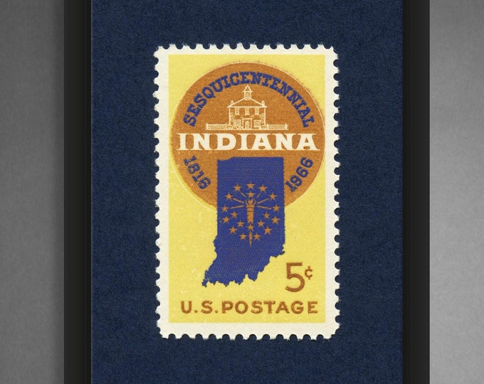 Indiana Sesquicentennial Stamp Art Print: Vintage Hoosier State Decor