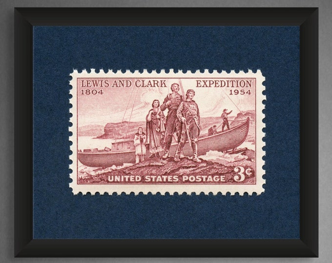 Lewis and Clark Expedition Print: Vintage 1954 Stamp Art