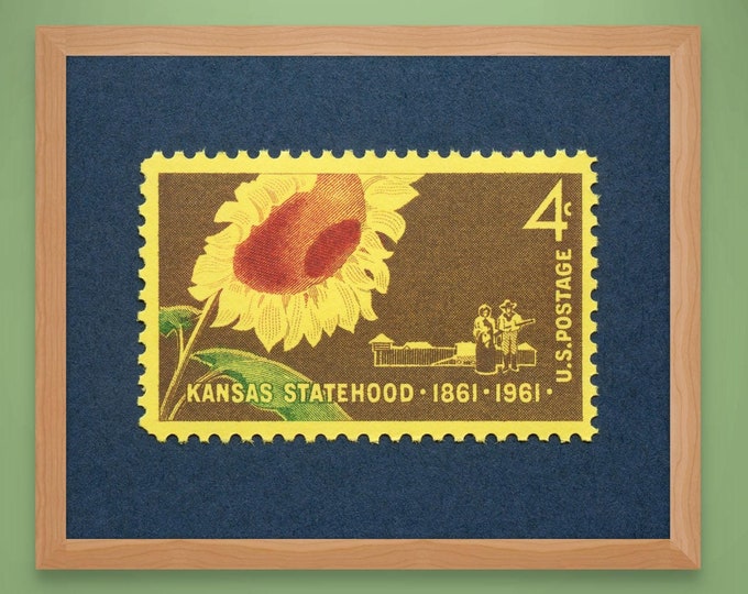 Kansas Statehood Centennial Stamp Art Print: Sunflower Pioneer Design