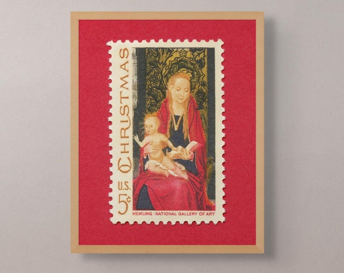 Vintage Christmas Postage Stamp Art Print: Madonna and Child