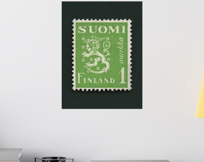 Finland Coat of Arms Print: Vintage 1942 Finnish Postage Stamp Art