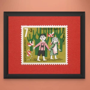 Stampa della fiaba di Hansel e Gretel, stampa della fiaba tedesca, stampa artistica di Hansel e Gretel, 1 dal set di 4 Germania 1960 - Qualità museale