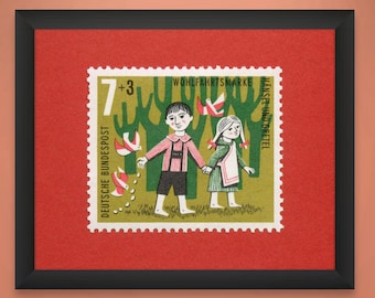 Hansel and Gretel Stamp Art Print: Vintage German Fairytale (1960)