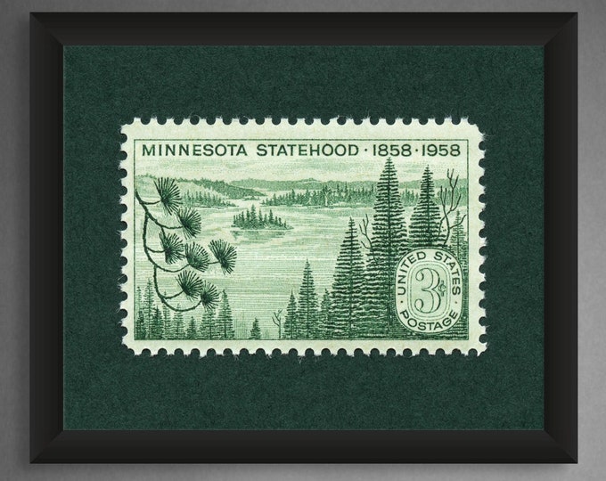 Minnesota Statehood Stamp Art Print: Vintage Lakes Poster