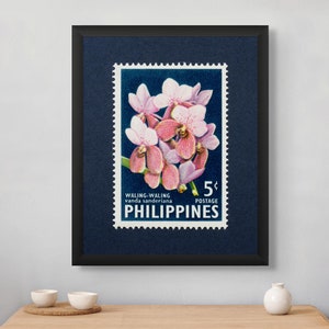 Waling Waling Orchidee Philippinen Druck, Philippinen Wandkunst, Philippinen Poster, 1962 Stempel - Museumsqualität