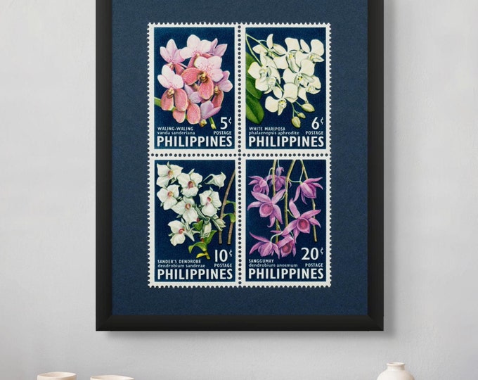 Philippines Orchids Vintage Stamp Art Print: 1962 Botanical Poster