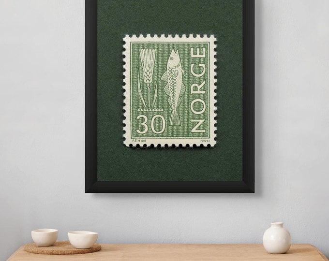 Norway Fish and Rye Stamp Art Print: Vintage Norwegian Wall Decor