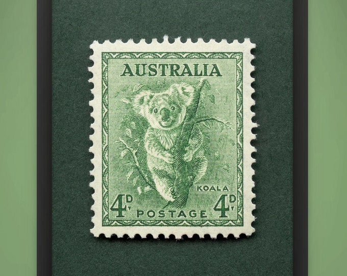 Koala Stamp Art Print: Vintage Australia Wall Decor
