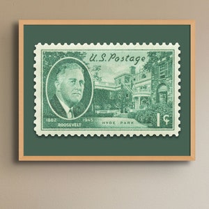 Roosevelt Hyde Park Print, Theodore Roosevelt Druck, FDR Poster, FDR Geburtsort, 1945 1c Stempel - Museumsqualität