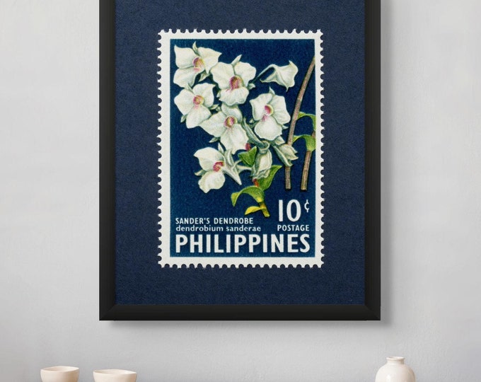 Philippines Orchid Stamp Print: Vintage Botanical Wall Art