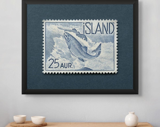 Iceland Salmon Stamp Print: 1959 Icelandic Art, Museum Quality