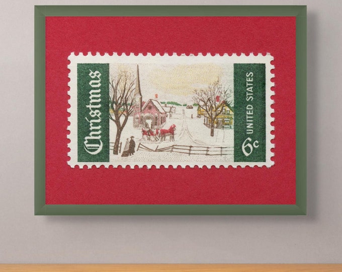 Vintage 1969 Christmas Stamp Print: Winter Sunday in Norway, Maine