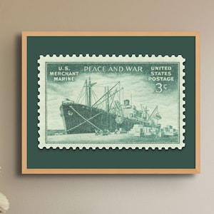 US Armed Forces: MERCHANT MARINE, Merchant Marine Print, Vintage Merchant Marine, 1945 3c Stamp - Museum-Quality Print